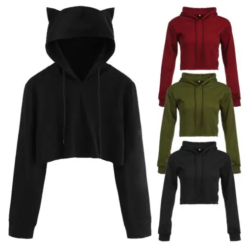 Women Cute Cat Ear Sweatshirts Hoodie Crop Tops Solid Cat Ear Long Sleeve Cropped Sweatshirt Hooded Pullovers
Women Cute Cat Ear Sweatshirts Hoodie Crop Tops Solid Cat Ear Long Sleeve Cropped Sweatshirt Hooded Pullovers