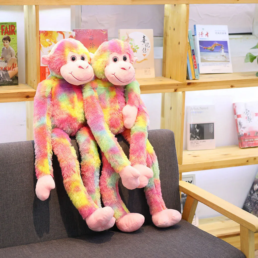 Фото 80CM Kawaii Long Arm Tail Rainbow Monkey Stuffed Doll Plush Toys Curtains Baby Sleeping Appease Animal Kids Birthday Gifts | Игрушки и