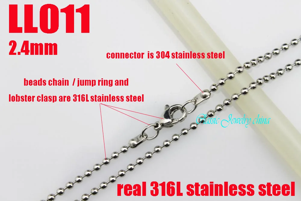 real 316L stainless steel 2.4mm beads chain stainless steel ball chain necklace with lobster clasp fashion Jewelry 20pcs LL011
real 316L stainless steel 2.4mm beads chain stainless steel ball chain necklace with lobster clasp fashion Jewelry 20pcs LL011