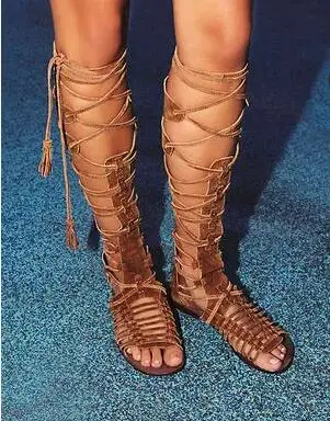 Sexy Summer Women Flat Gladiator Knee High Boots Suede Leather High Quality Sandal Boots Lace Up Fringe Bohemia Ladies Zapatos
Sexy Summer Women Flat Gladiator Knee High Boots Suede Leather High Quality Sandal Boots Lace Up Fringe Bohemia Ladies Zapatos
