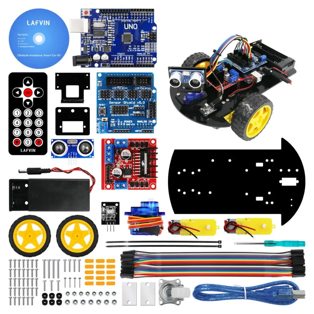 Smart Robot Car 2WD Chassis Kit with Ultrasonic Module,Remote for Arduino DIY Kit
Smart Robot Car 2WD Chassis Kit with Ultrasonic Module,Remote for Arduino DIY Kit