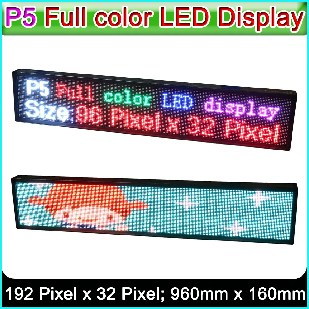 SMD P5 RGB LED display panel, Indoor full color LED Advertising signs ,W40" x H8.3" (192Pixel*32Pixel)
SMD P5 RGB LED display panel, Indoor full color LED Advertising signs ,W40" x H8.3" (192Pixel*32Pixel)