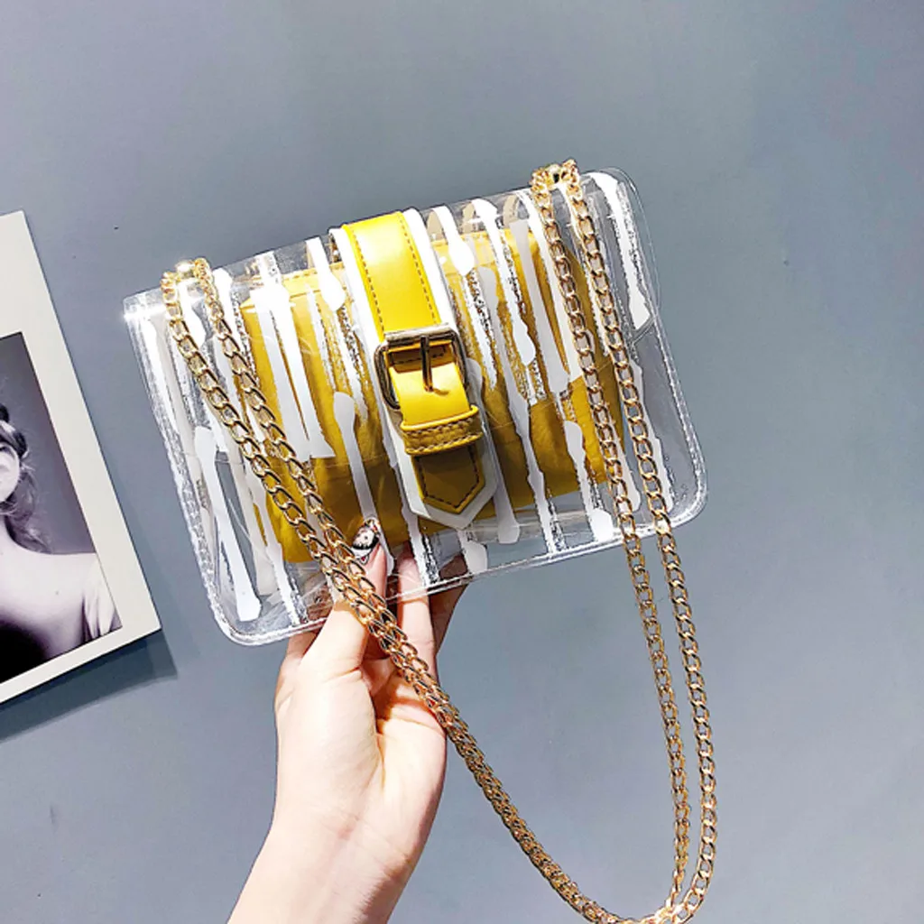 Women's Shouler Bag Transparent Handbag 2019 New Fashion Striped Crossbody Bags Chains Candy Color Jelly Bag 2Pcs Handbag
Women's Shouler Bag Transparent Handbag 2019 New Fashion Striped Crossbody Bags Chains Candy Color Jelly Bag 2Pcs Handbag