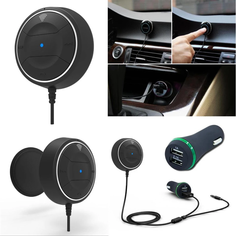 NFC Function Bluetooth 4.0 Car Kit With 3.5mm AUX Receiver Dual USB 2.1A Music Receiver Handsfree Speaker phone Car Charger
NFC Function Bluetooth 4.0 Car Kit With 3.5mm AUX Receiver Dual USB 2.1A Music Receiver Handsfree Speaker phone Car Charger