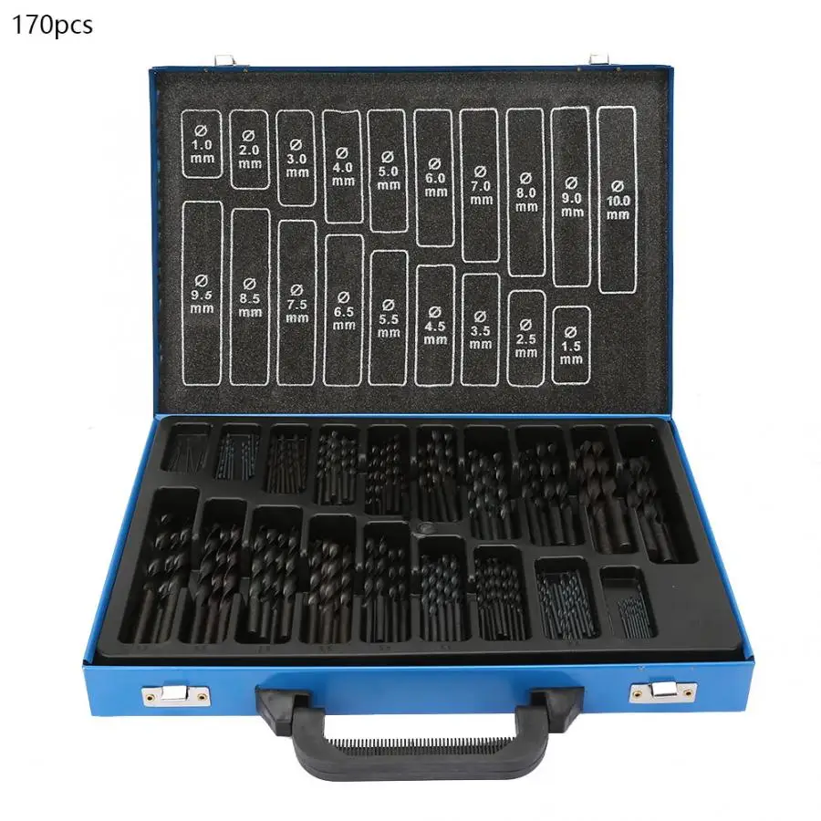 170pcs 1-10mm High Speed Steel Nitriding Black Twisted Drill Bit Set with Blue Iron Box Countersink Drill
170pcs 1-10mm High Speed Steel Nitriding Black Twisted Drill Bit Set with Blue Iron Box Countersink Drill
