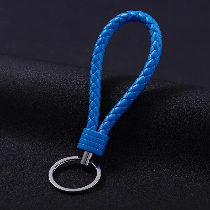 Various Colors Leather PU Wrist Braided Rope Woven Keychain Car Metal