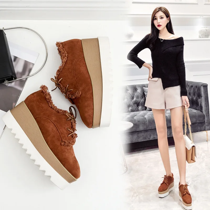 2019 Brand Platform Boots Ankle Booties Woman Plush Warm Shoes Winter Botas Lace-up Wedges Brogues Thick Bottomed Martin Boots
2019 Brand Platform Boots Ankle Booties Woman Plush Warm Shoes Winter Botas Lace-up Wedges Brogues Thick Bottomed Martin Boots