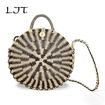 LJT Classic Striped Bali Island Hand Woven Bag Vintage Round Rattan Straw Bag Bohemian Beach Circle Beach Bags for Women 2019
LJT Classic Striped Bali Island Hand Woven Bag Vintage Round Rattan Straw Bag Bohemian Beach Circle Beach Bags for Women 2019