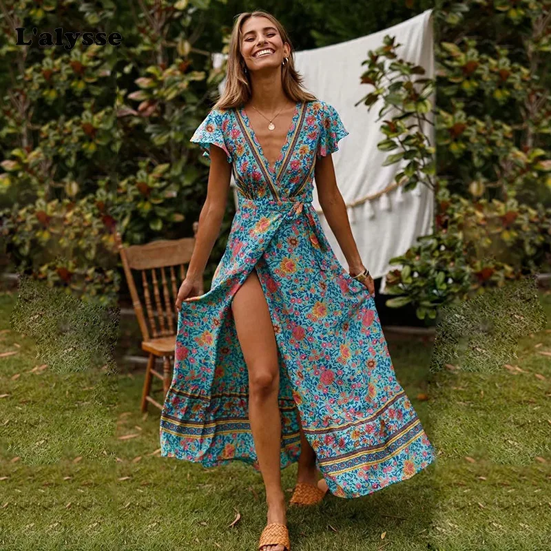 LALYSSE Bohemian V-neck Beach Resort Print Dress Fashion Retro Ladies Summer Dress Printed Breathable Beach Maxi Long Dresses
LALYSSE Bohemian V-neck Beach Resort Print Dress Fashion Retro Ladies Summer Dress Printed Breathable Beach Maxi Long Dresses