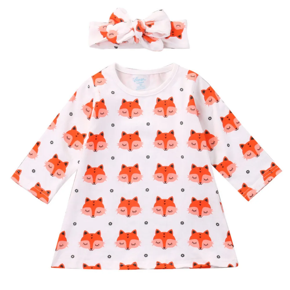 Hot Sale New 2018 Baby Girl Dress Fox Pattern Baby Girls Clothes Children Kids long Sleeve Dresses with Headband
Hot Sale New 2018 Baby Girl Dress Fox Pattern Baby Girls Clothes Children Kids long Sleeve Dresses with Headband