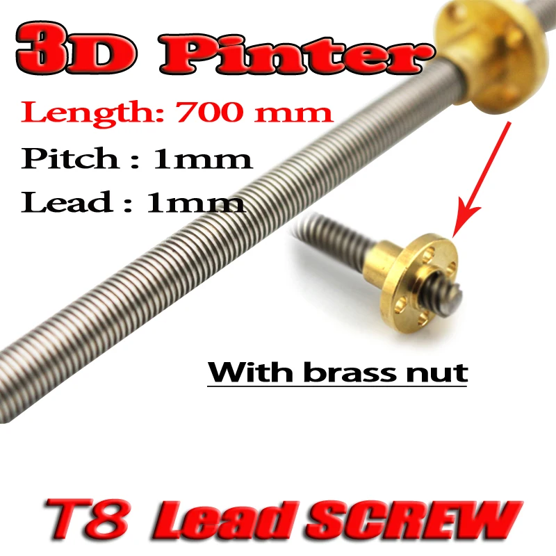 

3D Printer THSL-700-8D Lead Screw Length 700mm with Copper Nut Dia 8MM Pitch 1mm Lead 1mm Free Shipping