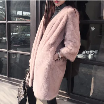 2018 winter Korean version of the new imitation fur Mink Fur long coat Three Quarter sleeve women's coat Slim V-neck
2018 winter Korean version of the new imitation fur Mink Fur long coat Three Quarter sleeve women's coat Slim V-neck