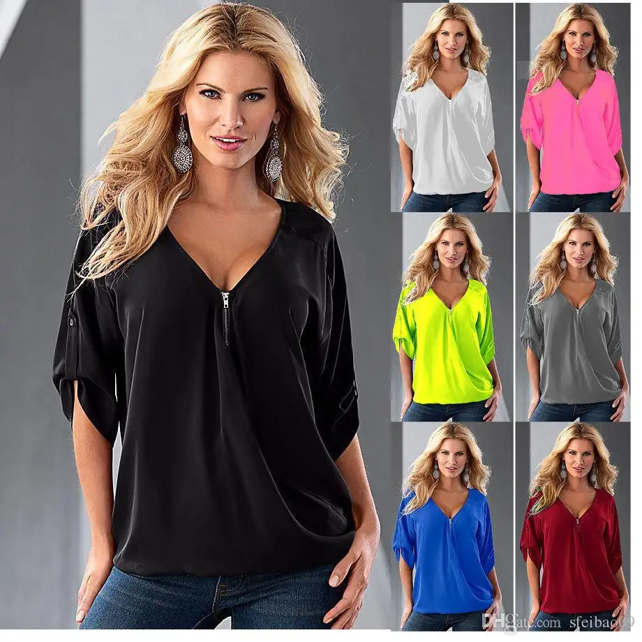 European Women Summer Style V Neck Casual Tops Plus Size S- 5XL Zipper Loose Half Sleeves Fashion T-shirt
European Women Summer Style V Neck Casual Tops Plus Size S- 5XL Zipper Loose Half Sleeves Fashion T-shirt