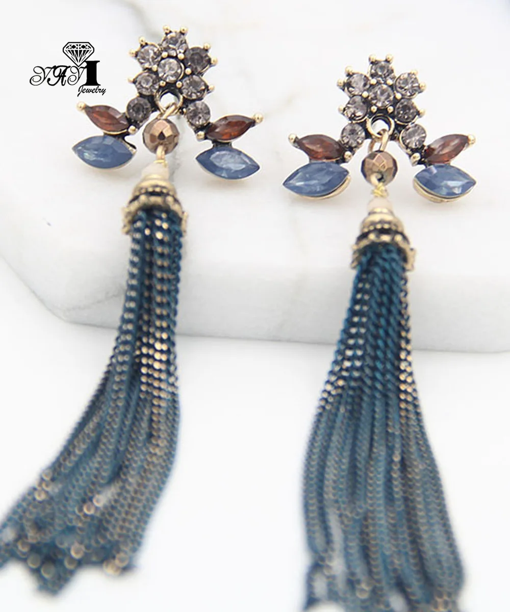 YaYi Jewelry Blue Glass Rhinestone Dangle Crystal Earring Women's Ancient Silver Color Gem Long Tassels Earrings Gift 1309
YaYi Jewelry Blue Glass Rhinestone Dangle Crystal Earring Women's Ancient Silver Color Gem Long Tassels Earrings Gift 1309
