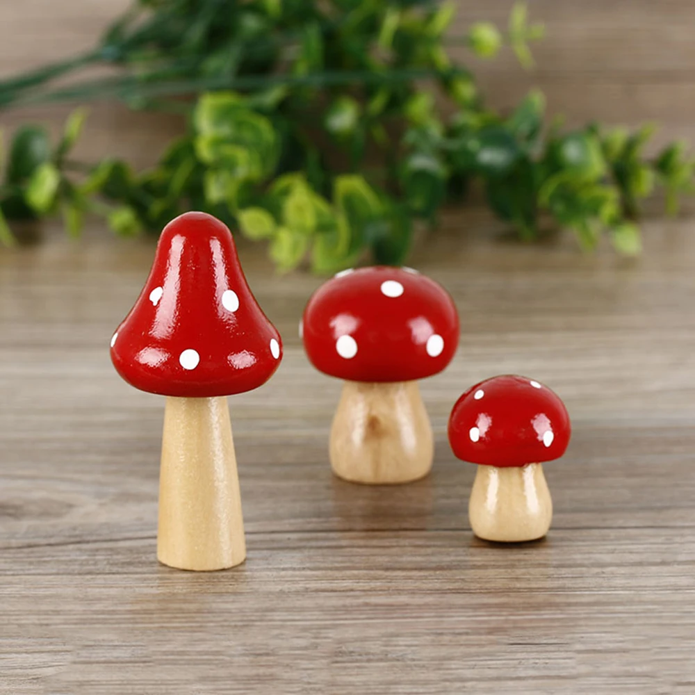 Home Garden 3pcs Lot Cute Mushrooms Micro Landscape Wooden Craft