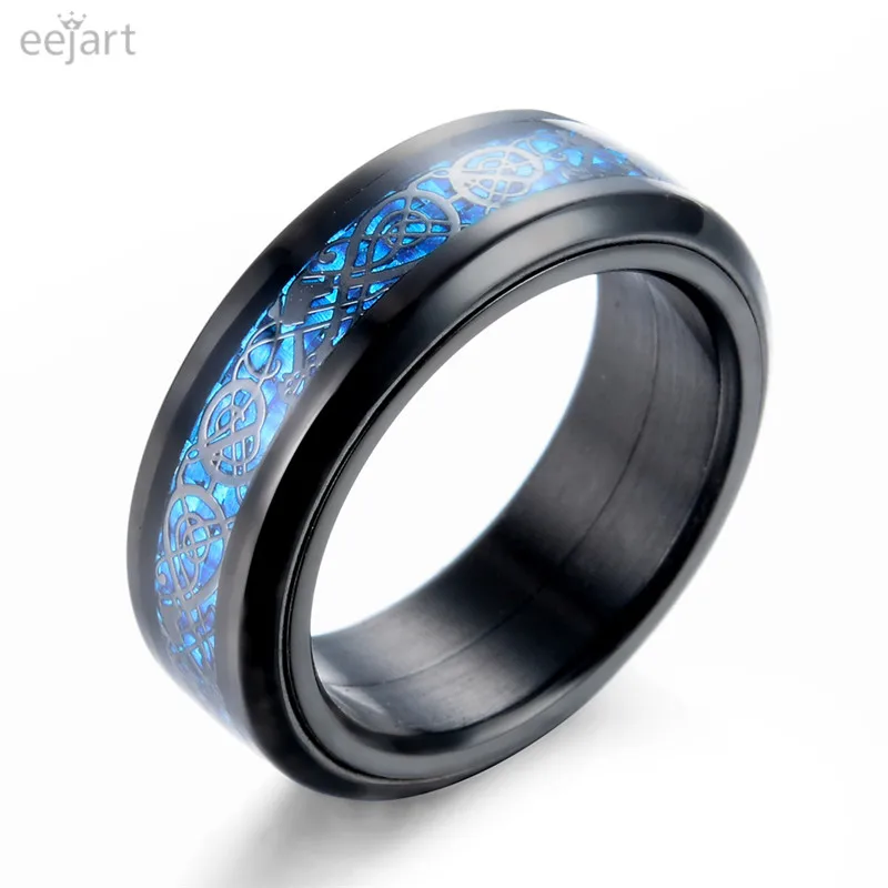 Black 316L Stainless steel Ring Can be rotated Wedding Band blue Carbon Fiber des Nibelungen Dragon rings for men
Black 316L Stainless steel Ring Can be rotated Wedding Band blue Carbon Fiber des Nibelungen Dragon rings for men