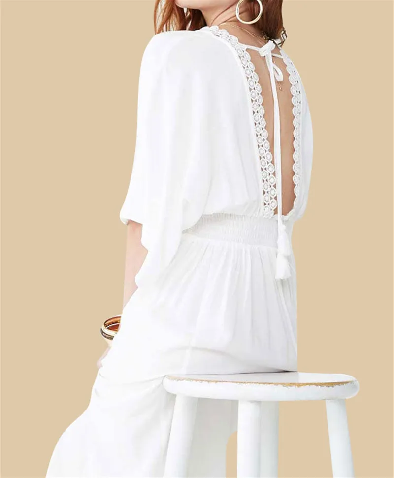 2022 Swimwear Cover-ups Sexy V-neck Summer Beach Dress White Lace Tunic Women Plus Size Beachwear Swim Suit Cover Up Q988 2022 Swimwear Cover-ups Sexy V-neck Summer Beach Dress White Lace Tunic Women Plus Size Beachwear Swim Suit Cover Up Q988