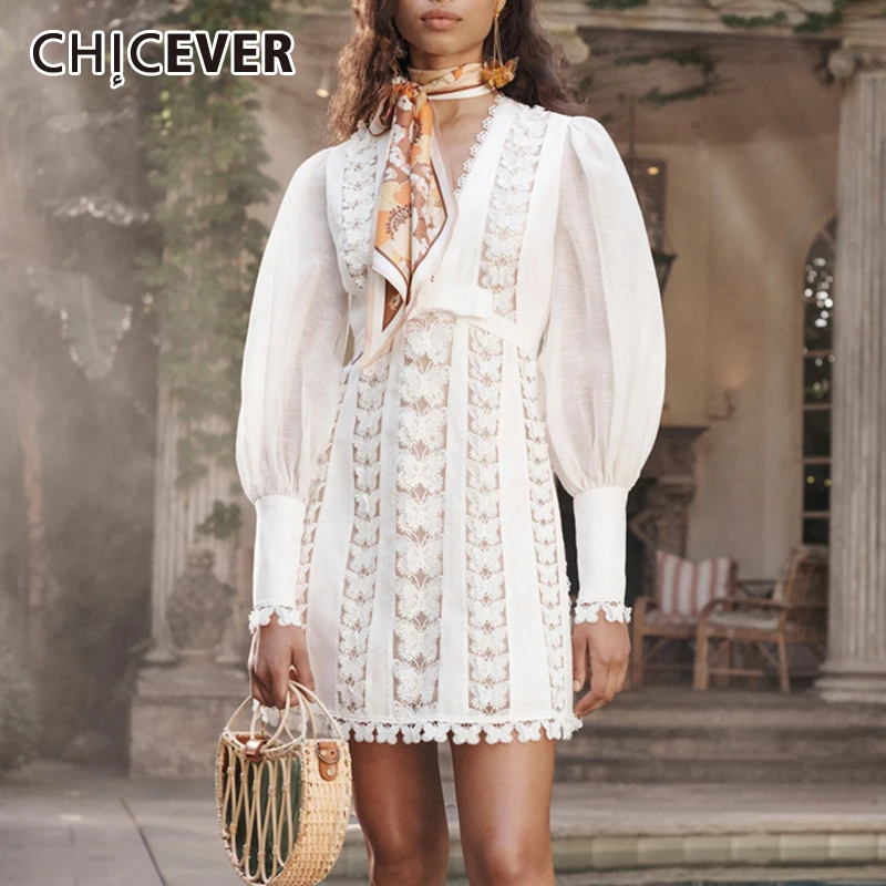 CHICEVER Lace Patchwork Dresses For Women V Neck Lantern Sleeve High Waist A Line Dress Female Fashion New Clothes 2019 Autumn
CHICEVER Lace Patchwork Dresses For Women V Neck Lantern Sleeve High Waist A Line Dress Female Fashion New Clothes 2019 Autumn