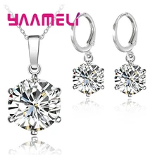925 bijoux en argent Sterling ensembles Zircon cubique cristal levier boucles d'oreilles arrière pendentif collier beaux cadeaux pour les femmes dames(China)