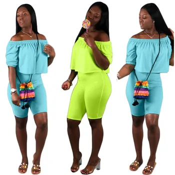 Slash Neck Sexy Fashion Solid Short Sleeves Strapless Top With Short Casual Women Short Suits
Slash Neck Sexy Fashion Solid Short Sleeves Strapless Top With Short Casual Women Short Suits