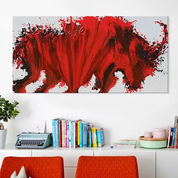 

Hand painted abstract Oil painting Pop art red OX On Canvas Wall Pictures Paintings For Living Room Wall Art Canvas modern