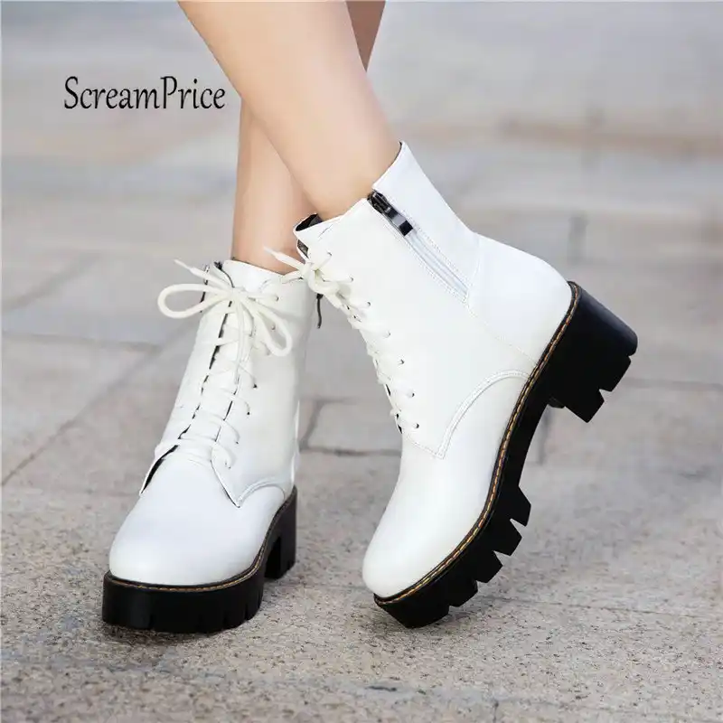white combat boots with heels
