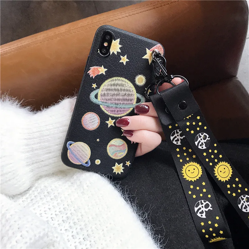 Embroidery Planet Star Patterned PU Leather Case with Neck Wrist Strap Lanyard for iPhone 6 6s 6 plus 7 8 8 plus X XS TPU Cover
Embroidery Planet Star Patterned PU Leather Case with Neck Wrist Strap Lanyard for iPhone 6 6s 6 plus 7 8 8 plus X XS TPU Cover