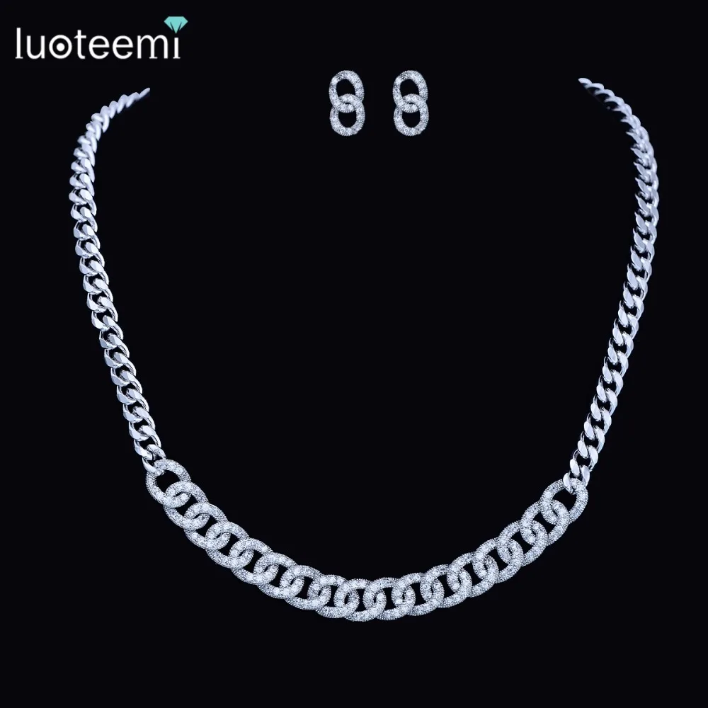 LUOTEEMI New Simple Design Micro Paved Shiny CZ Crystal Bridal Wedding Sets Trendy Long Cuban Link Chain Necklace Earring Sets
LUOTEEMI New Simple Design Micro Paved Shiny CZ Crystal Bridal Wedding Sets Trendy Long Cuban Link Chain Necklace Earring Sets