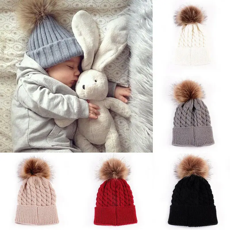 

Cute Mother Baby Newborn Babies Knitting Pom Bobble Kids Hat Winter Warm Knit Wool Beanie Knitted Matching Cap Crochet Ski Hat