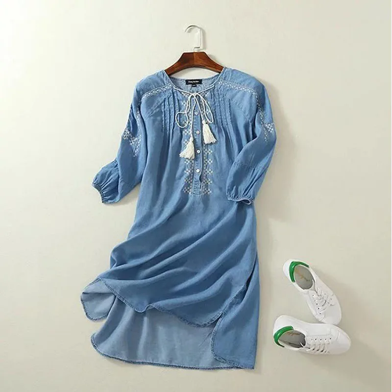X612 autumn fashion women national style blue color embroidery fringe casual dress female vestidos
X612 autumn fashion women national style blue color embroidery fringe casual dress female vestidos