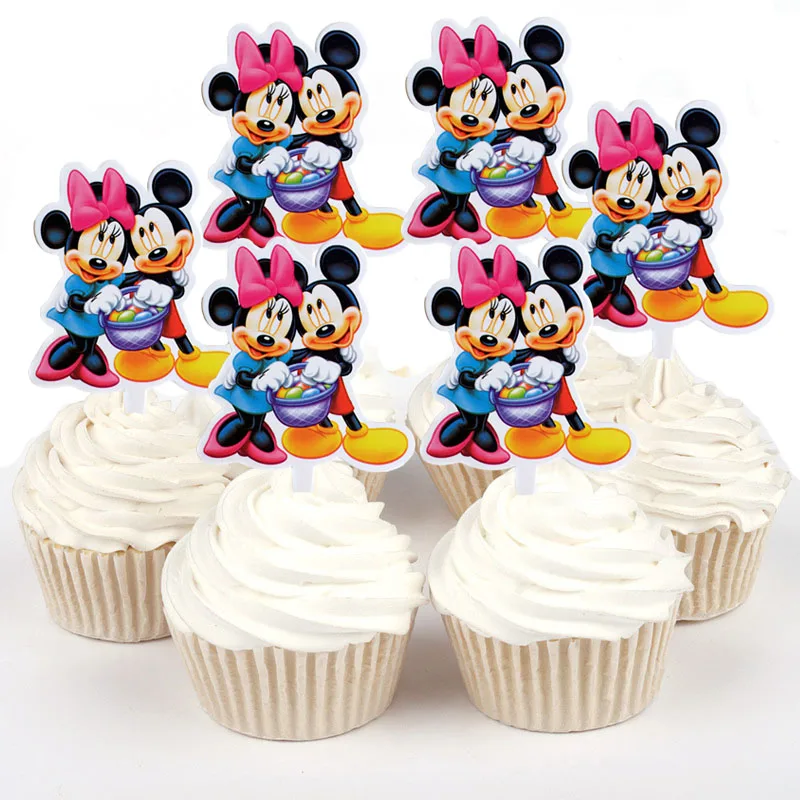 50pcs Disney Cute Mickey Minnie Mouse Lovers Paper Cupcake Topper