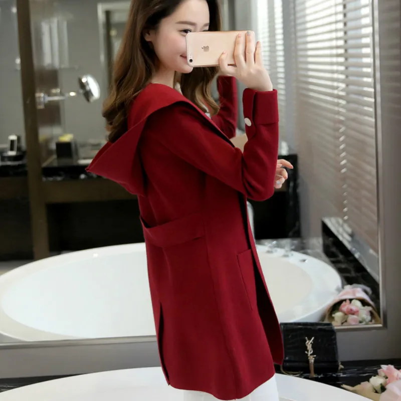 Loose Women Hooded Knitted Cardigan Sweater Long Wool Trench Coats Coat Slim Double Pockets Knit Jacket Autumn Winter Tops 2018
Loose Women Hooded Knitted Cardigan Sweater Long Wool Trench Coats Coat Slim Double Pockets Knit Jacket Autumn Winter Tops 2018