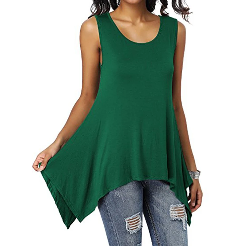 Summer Womens Sleeveless Solid Vest Irregular Casual Holiday Blouse Tops T-shirt