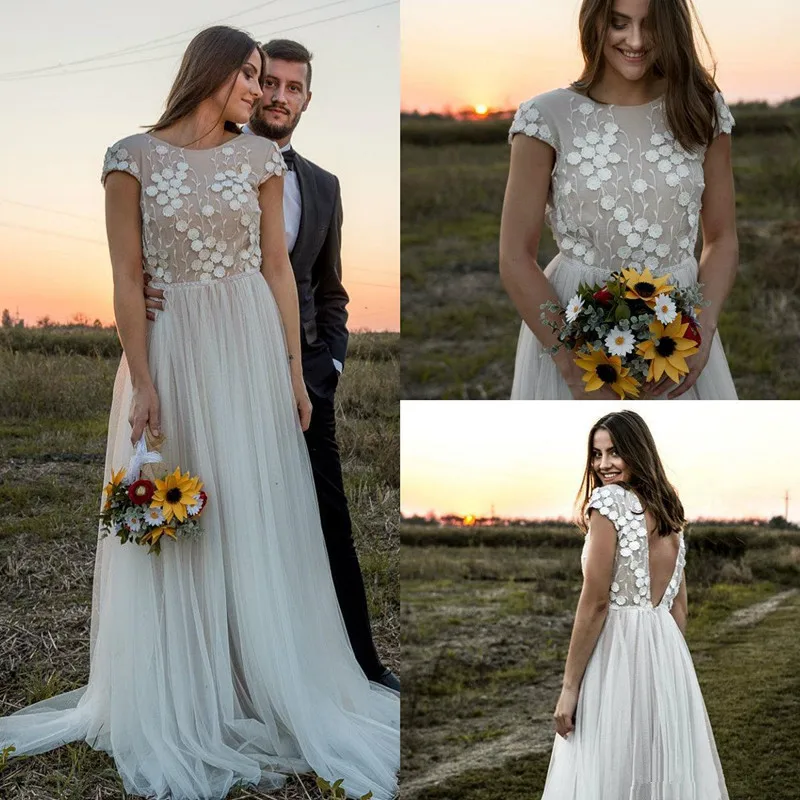 Vintage Bohemian Wedding Dresses with Sleeves 2019 Jewel Neck Backless 3D Floral Lace Western Country Outdoor Bridal Dress
Vintage Bohemian Wedding Dresses with Sleeves 2019 Jewel Neck Backless 3D Floral Lace Western Country Outdoor Bridal Dress