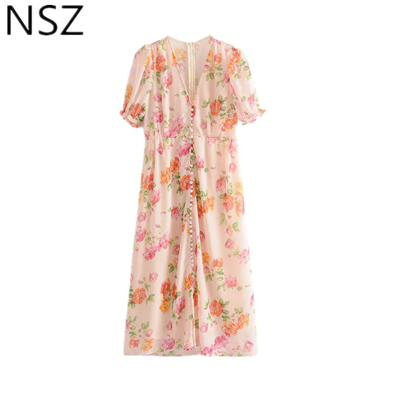 NSZ Women Floral Print Summer Dress Short Sleeve Midi Dress Button Zipper Casual V Neck Straight Dresses Vestidos
NSZ Women Floral Print Summer Dress Short Sleeve Midi Dress Button Zipper Casual V Neck Straight Dresses Vestidos