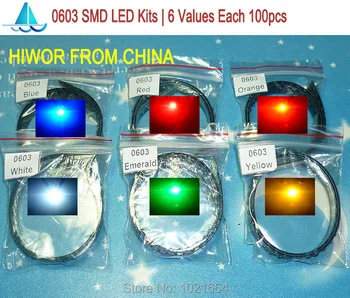 (600pcs/lot) 0603 SMD LED Kits Red Yellow Blue Emerald Green Orange White 6 colors each 100pcs
(600pcs/lot) 0603 SMD LED Kits Red Yellow Blue Emerald Green Orange White 6 colors each 100pcs