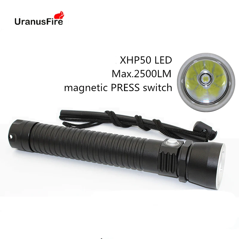 2500LM XHP50 Waterproof Dive Underwater 100M LED Diving Flashlight Aluminum Torch 26650 Lamp Light with Stepless dimming
2500LM XHP50 Waterproof Dive Underwater 100M LED Diving Flashlight Aluminum Torch 26650 Lamp Light with Stepless dimming