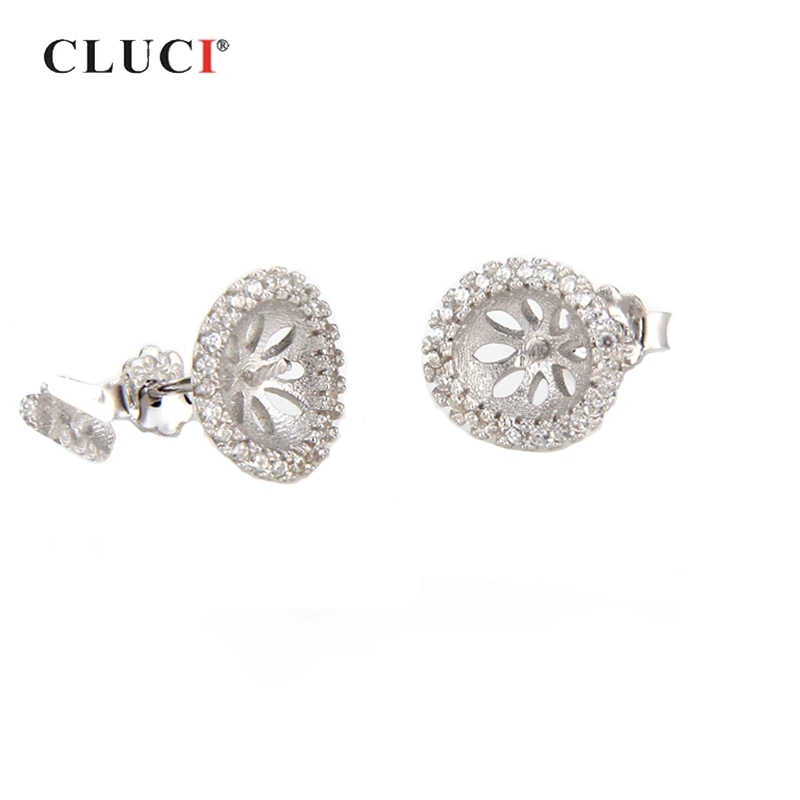 CLUCI 925 Sterling Silver Oval Earrings Settings for Women Zircon Jewelry Pearl Mountings Stud SE018SB | Украшения и аксессуары