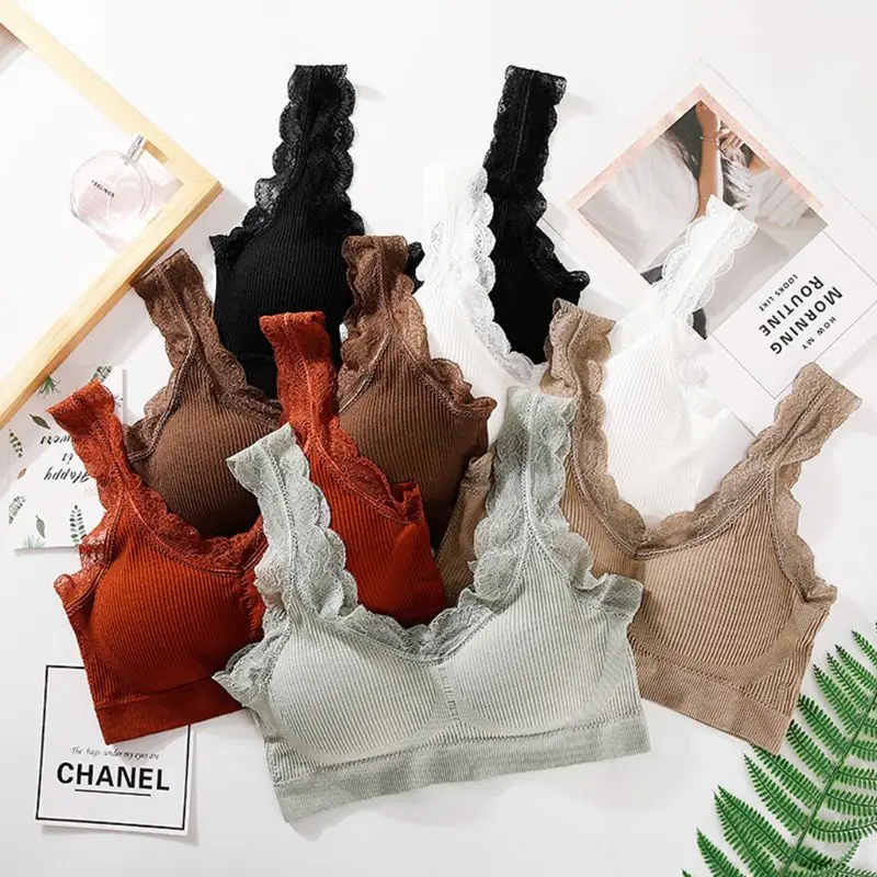 Womens Thread Ribbed Knitted Sport Bralette Scalloped Lace Splicing Seamless Underwear Solid Color Wireless Yoga Crop Top Vest
Womens Thread Ribbed Knitted Sport Bralette Scalloped Lace Splicing Seamless Underwear Solid Color Wireless Yoga Crop Top Vest