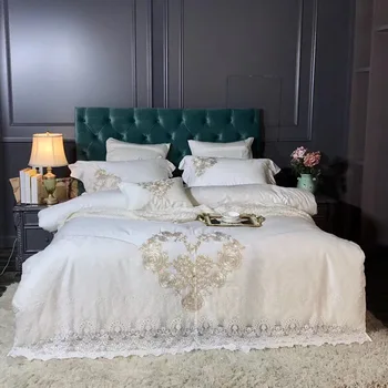 White Romantic Lace Design Luxury Golden Rose Embroidery 80S Egyptian cotton Bedding Set Duvet Cover Bed sheet Pillowcases 4pcs
White Romantic Lace Design Luxury Golden Rose Embroidery 80S Egyptian cotton Bedding Set Duvet Cover Bed sheet Pillowcases 4pcs