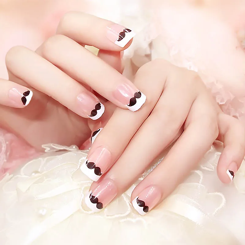 Cute Girls French Fake Nails With Glue 24pcs/Set Funny Black Mustache Designs Full Cover short Artificial Nail Tips False Nails
Cute Girls French Fake Nails With Glue 24pcs/Set Funny Black Mustache Designs Full Cover short Artificial Nail Tips False Nails