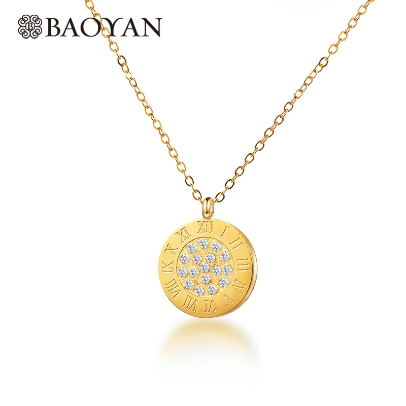 BAOYAN Simple Round Roman Numerals Rose Silver Gold Color White Crystal Stainless Steel Pendant Necklace for Female
BAOYAN Simple Round Roman Numerals Rose Silver Gold Color White Crystal Stainless Steel Pendant Necklace for Female