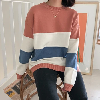 2020 New Autumn Winter Sweater Women Casual Patchwork Long Sleeve Loose Sweater All-match Knitted Sweaters Female Jumper
2020 New Autumn Winter Sweater Women Casual Patchwork Long Sleeve Loose Sweater All-match Knitted Sweaters Female Jumper