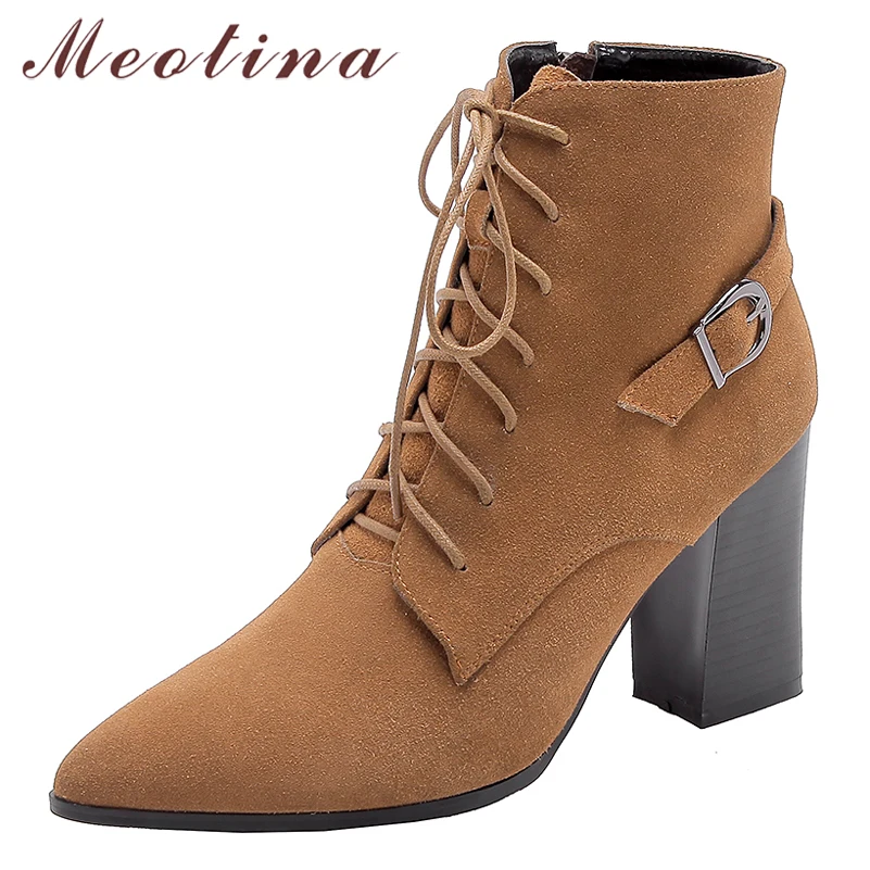 Meotina Winter Ankle Boots Women Cow Suede Buckle Chunky Heel Short Boots Zipper Pointed Toe Shoes Lady Autumn Yellow Size 34-39
Meotina Winter Ankle Boots Women Cow Suede Buckle Chunky Heel Short Boots Zipper Pointed Toe Shoes Lady Autumn Yellow Size 34-39