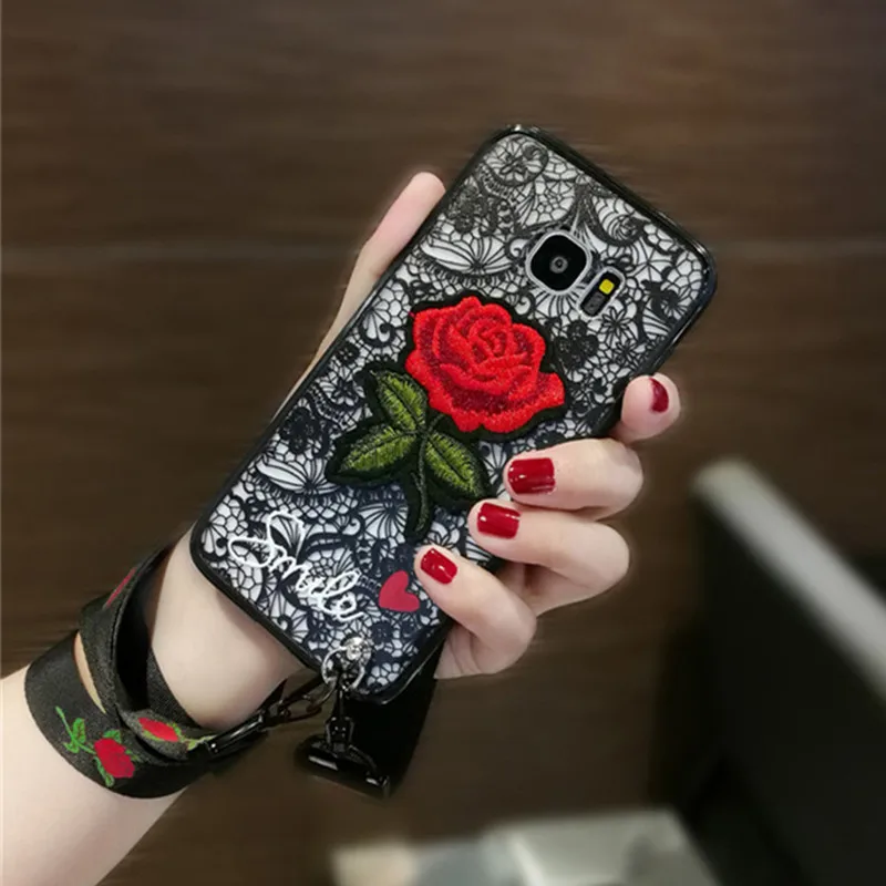 Phone Case For Samsung S10E S9 S8 Plus S7 S6 edge Note 3 4 5 8 9 Relief Floral Lace Flower Rose Embroidered Wristbands Lanyard
Phone Case For Samsung S10E S9 S8 Plus S7 S6 edge Note 3 4 5 8 9 Relief Floral Lace Flower Rose Embroidered Wristbands Lanyard