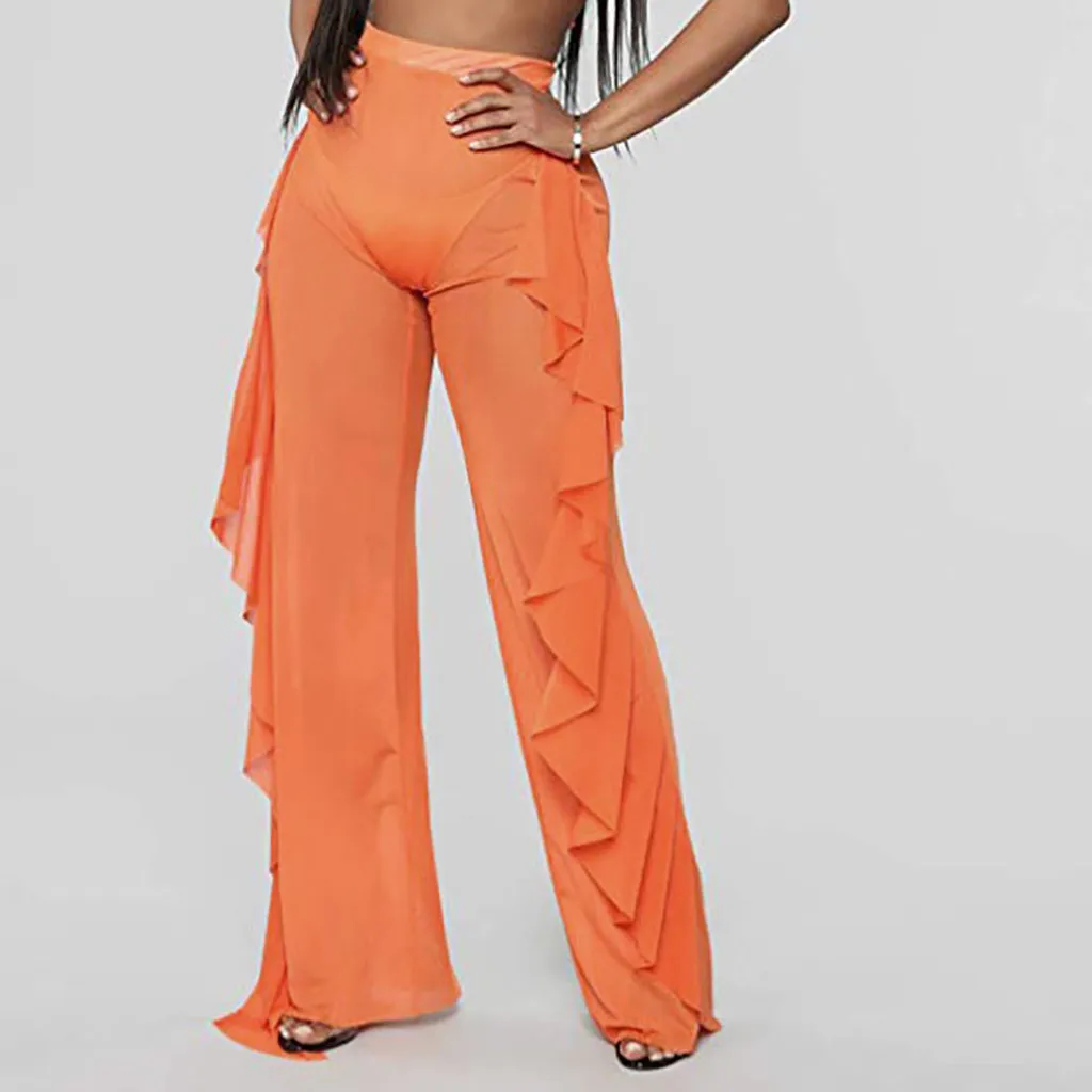 New Sexy Women Ruffle Beach Mesh Pants Sheer Wide Leg Pants Sea Holiday Cover Up Trouser Women High Waist Solid Long Pant #613
New Sexy Women Ruffle Beach Mesh Pants Sheer Wide Leg Pants Sea Holiday Cover Up Trouser Women High Waist Solid Long Pant #613