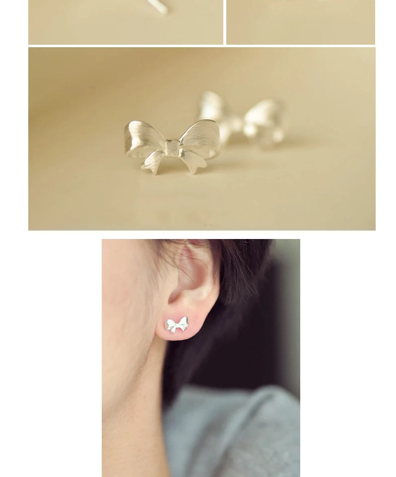 Exquisite 925 Sterling Silver Bowknot Stud Earrings For Women Girls Kids Fashion Minimalist Silver Jewelry Brincos de prata 925 (4)