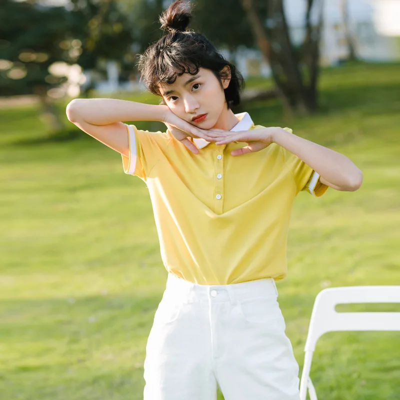 Summer Women Polo Shirts Fashion Trendy Short Sleeve Polo Collar Solid Bf Casual College Wind Breathable Sweat Absorbing Top Tee
Summer Women Polo Shirts Fashion Trendy Short Sleeve Polo Collar Solid Bf Casual College Wind Breathable Sweat Absorbing Top Tee