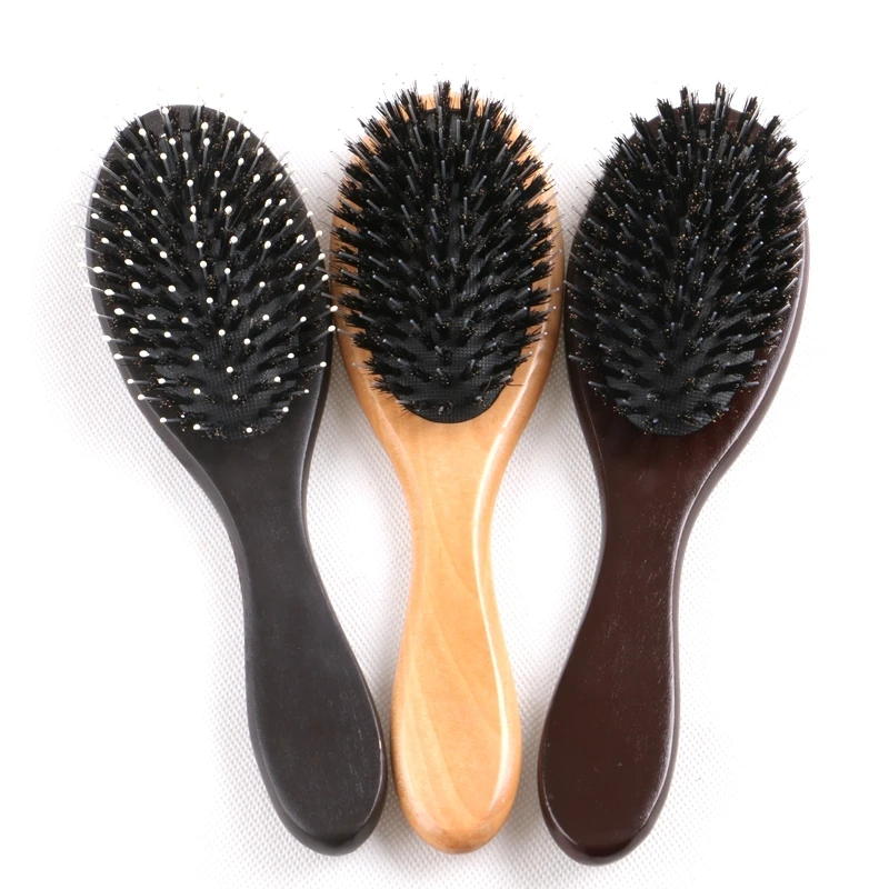 

Free shipping 1 piece varnish color or dark brown wooden-handle hair comb brush for human hair extensions