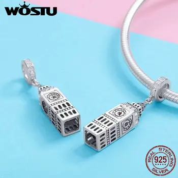 

WOSTU Real 100% 925 Sterling Silver Big Ben Unique Dangle Charms Beads For Bracelet Pendant Party Jewelry DIY Making Gift BKC868